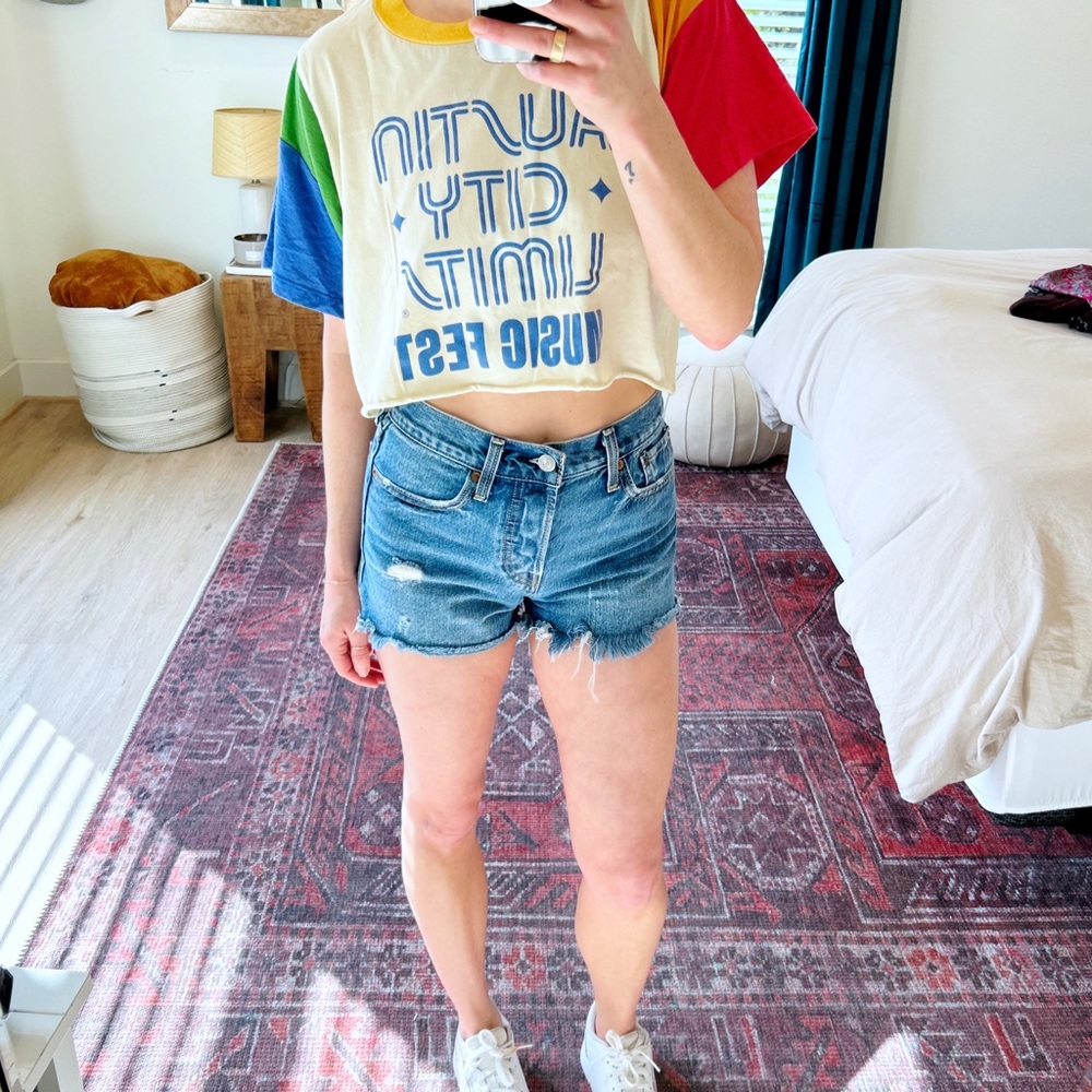 Levi’s Wedgie High Rise Distressed Denim Shorts
